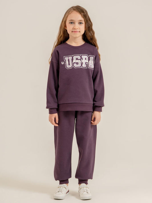 U.S. Polo Assn Kids Eşofman Takımı | 3 İp-3 İp Uzun Kol Bisiklet Yaka | Okul Kreş ve Günlük Kullanım - Lila