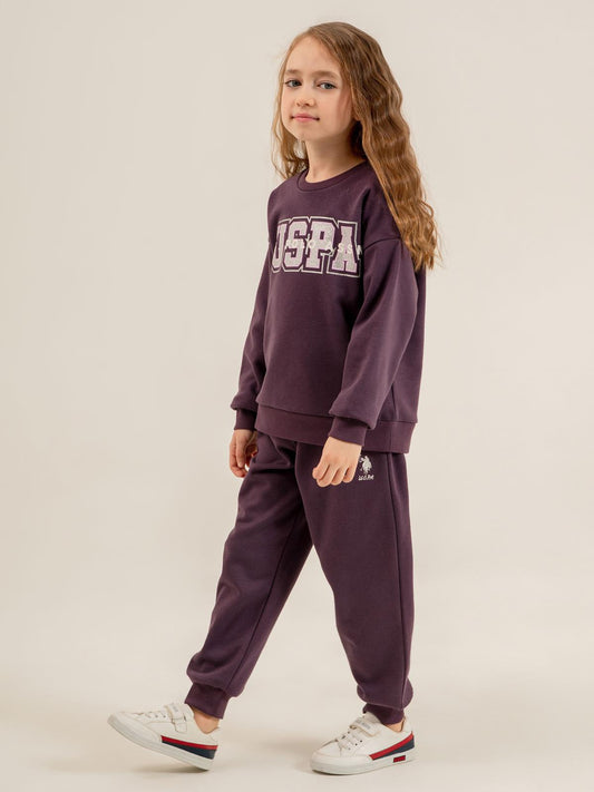 U.S. Polo Assn Kids Eşofman Takımı | 3 İp-3 İp Uzun Kol Bisiklet Yaka | Okul Kreş ve Günlük Kullanım - Lila