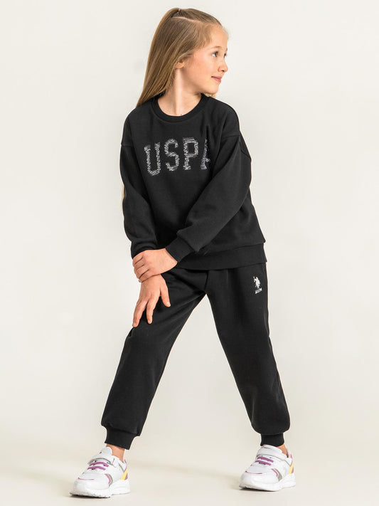 U.S. Polo Assn Kids Eşofman Takımı | 3 İp-3 İp Uzun Kol Bisiklet Yaka | Okul Kreş ve Günlük Kullanım - Siyah