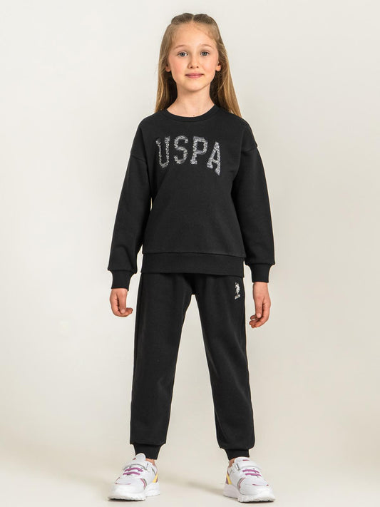 U.S. Polo Assn Kids Eşofman Takımı | 3 İp-3 İp Uzun Kol Bisiklet Yaka | Okul Kreş ve Günlük Kullanım - Siyah