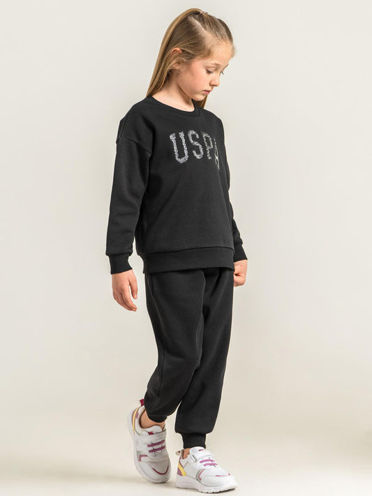 U.S. Polo Assn Kids Eşofman Takımı | 3 İp-3 İp Uzun Kol Bisiklet Yaka | Okul Kreş ve Günlük Kullanım - Siyah