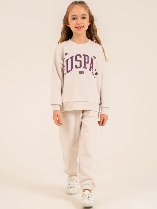 U.S. Polo Assn Kids Eşofman Takımı | 3 İp Şardonsuz -3 İp Şardonsuz | Okul Kreş ve Günlük Kullanım - Bej