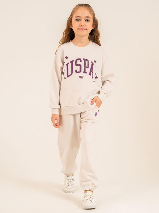 U.S. Polo Assn Kids Eşofman Takımı | 3 İp Şardonsuz -3 İp Şardonsuz | Okul Kreş ve Günlük Kullanım - Bej