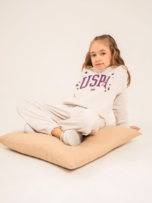U.S. Polo Assn Kids Eşofman Takımı | 3 İp Şardonsuz -3 İp Şardonsuz | Okul Kreş ve Günlük Kullanım - Bej