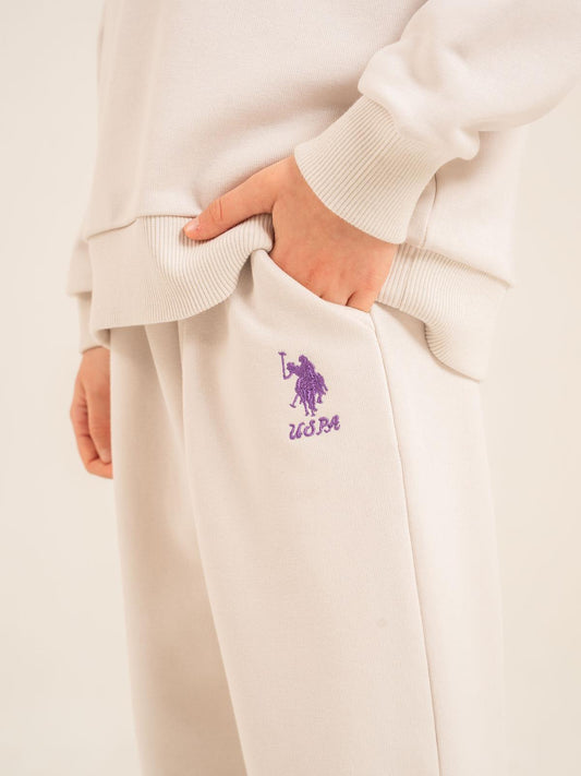 U.S. Polo Assn Kids Eşofman Takımı | 3 İp Şardonsuz -3 İp Şardonsuz | Okul Kreş ve Günlük Kullanım - Bej