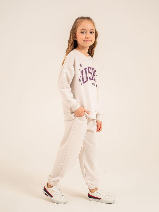 U.S. Polo Assn Kids Eşofman Takımı | 3 İp Şardonsuz -3 İp Şardonsuz | Okul Kreş ve Günlük Kullanım - Bej