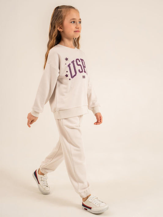 U.S. Polo Assn Kids Eşofman Takımı | 3 İp Şardonsuz -3 İp Şardonsuz | Okul Kreş ve Günlük Kullanım - Bej