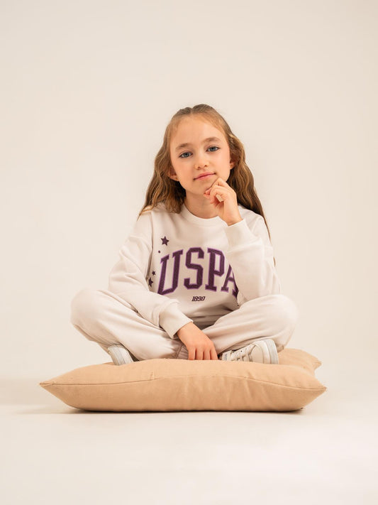 U.S. Polo Assn Kids Eşofman Takımı | 3 İp Şardonsuz -3 İp Şardonsuz | Okul Kreş ve Günlük Kullanım - Bej