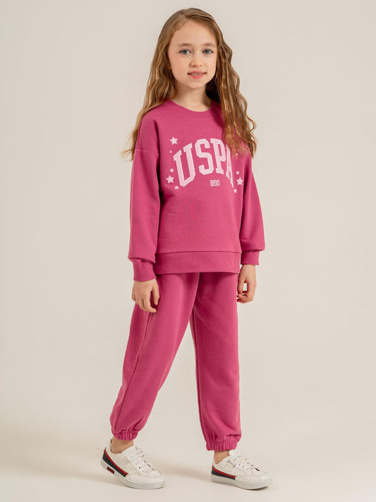 U.S. Polo Assn Kids Eşofman Takımı | 3 İp Şardonsuz -3 İp Şardonsuz | Okul Kreş ve Günlük Kullanım - Lila