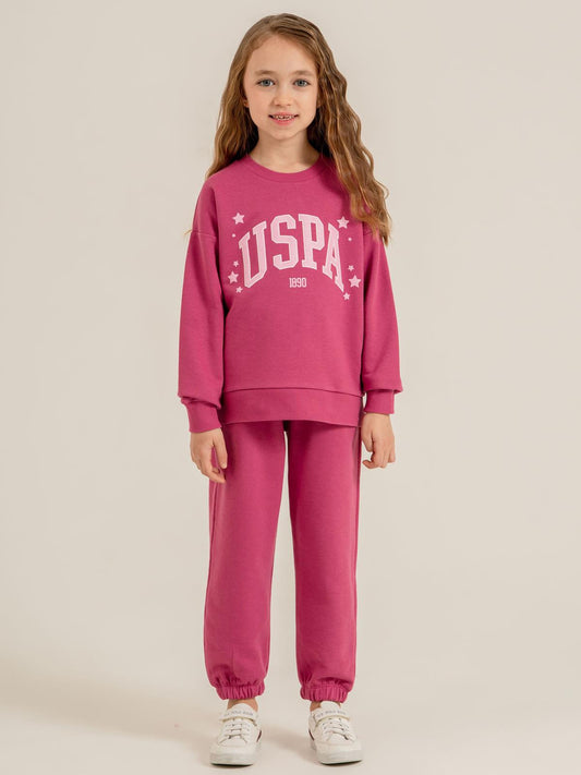 U.S. Polo Assn Kids Eşofman Takımı | 3 İp Şardonsuz -3 İp Şardonsuz | Okul Kreş ve Günlük Kullanım - Lila