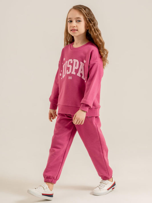 U.S. Polo Assn Kids Eşofman Takımı | 3 İp Şardonsuz -3 İp Şardonsuz | Okul Kreş ve Günlük Kullanım - Lila