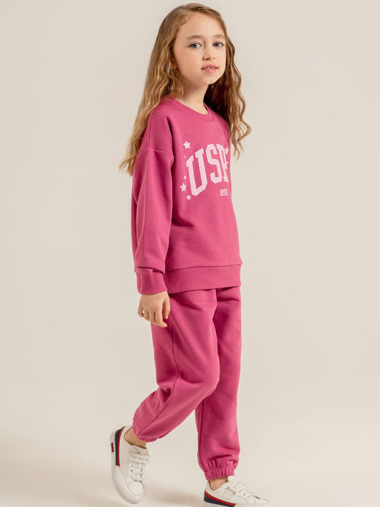 U.S. Polo Assn Kids Eşofman Takımı | 3 İp Şardonsuz -3 İp Şardonsuz | Okul Kreş ve Günlük Kullanım - Lila