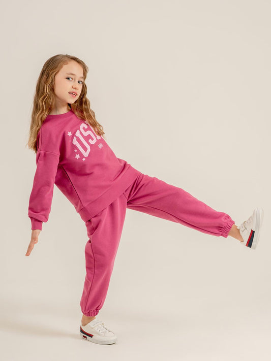 U.S. Polo Assn Kids Eşofman Takımı | 3 İp Şardonsuz -3 İp Şardonsuz | Okul Kreş ve Günlük Kullanım - Lila
