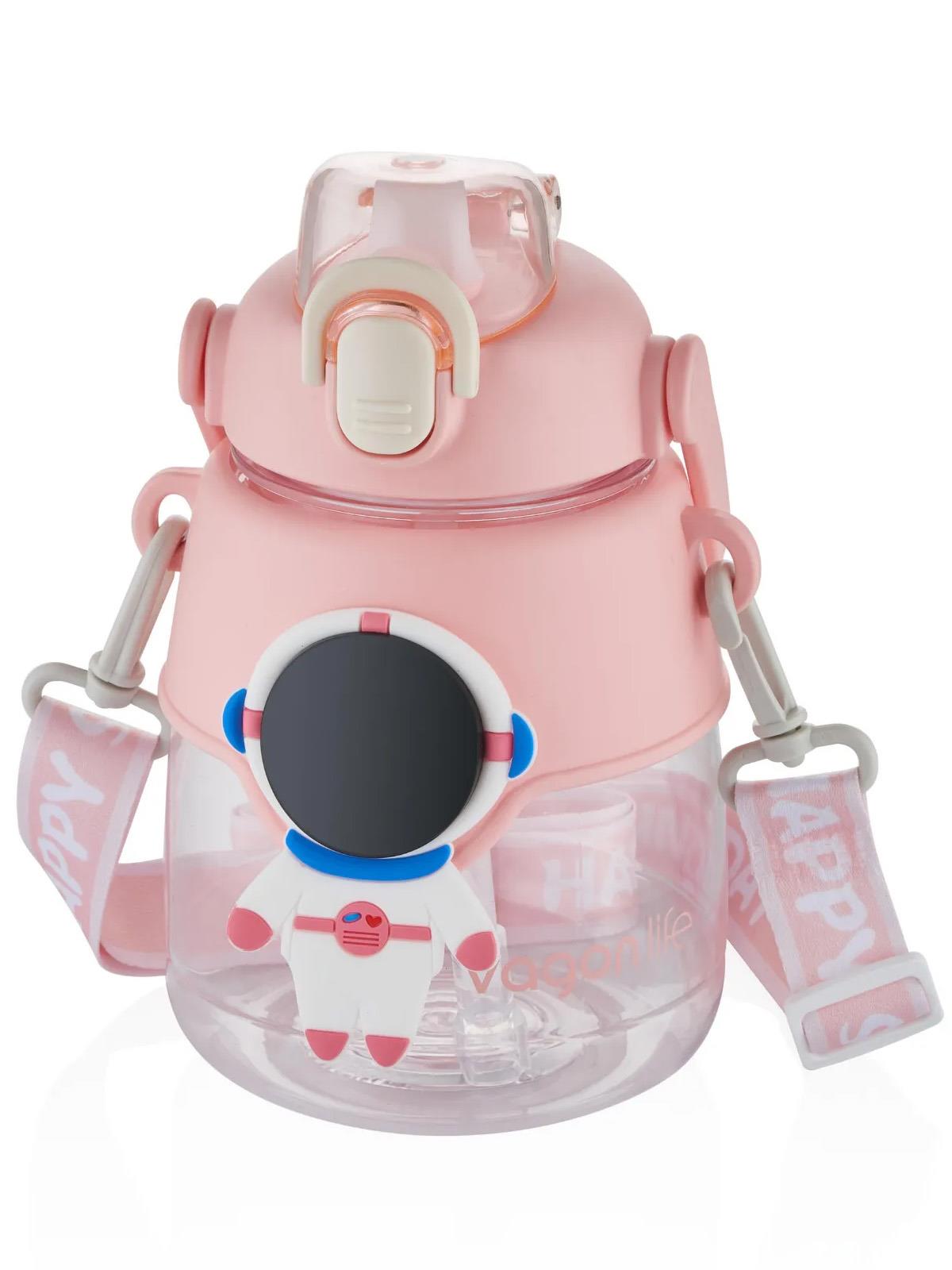 Vagonlife Taşıma Askılı Pipetli Çocuk Su Matarası 1250 ml - Pembe
