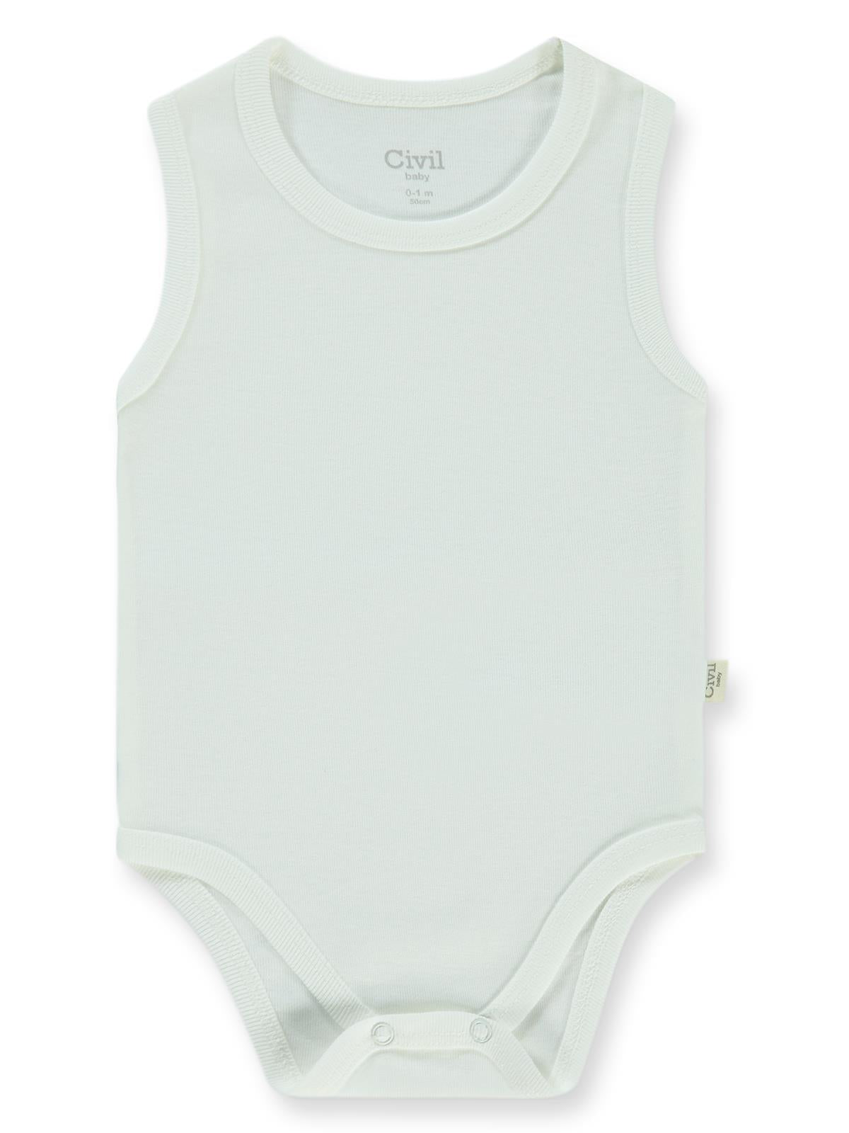 Civil Baby Düz Sıfır Kol 3-9 Ay Çıtçıtlı Badi - Beyaz