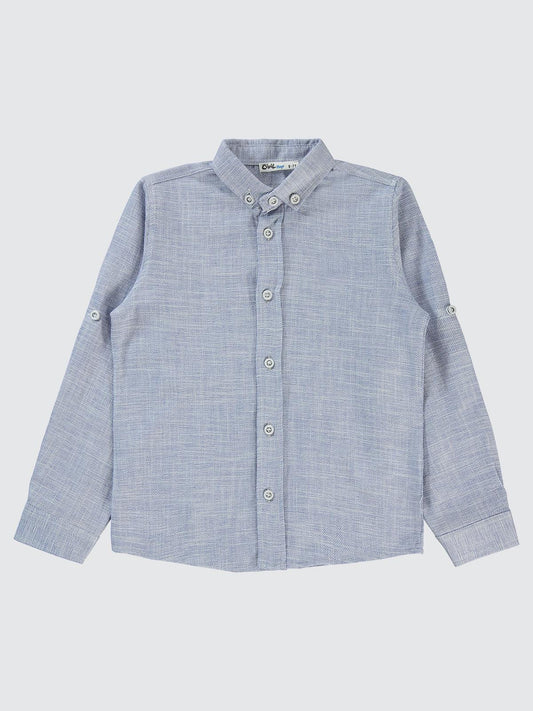 Civil Boys Yelkenli Nakışlı Hasır Kumaş 10-13 Yaş Gömlek - Mavi