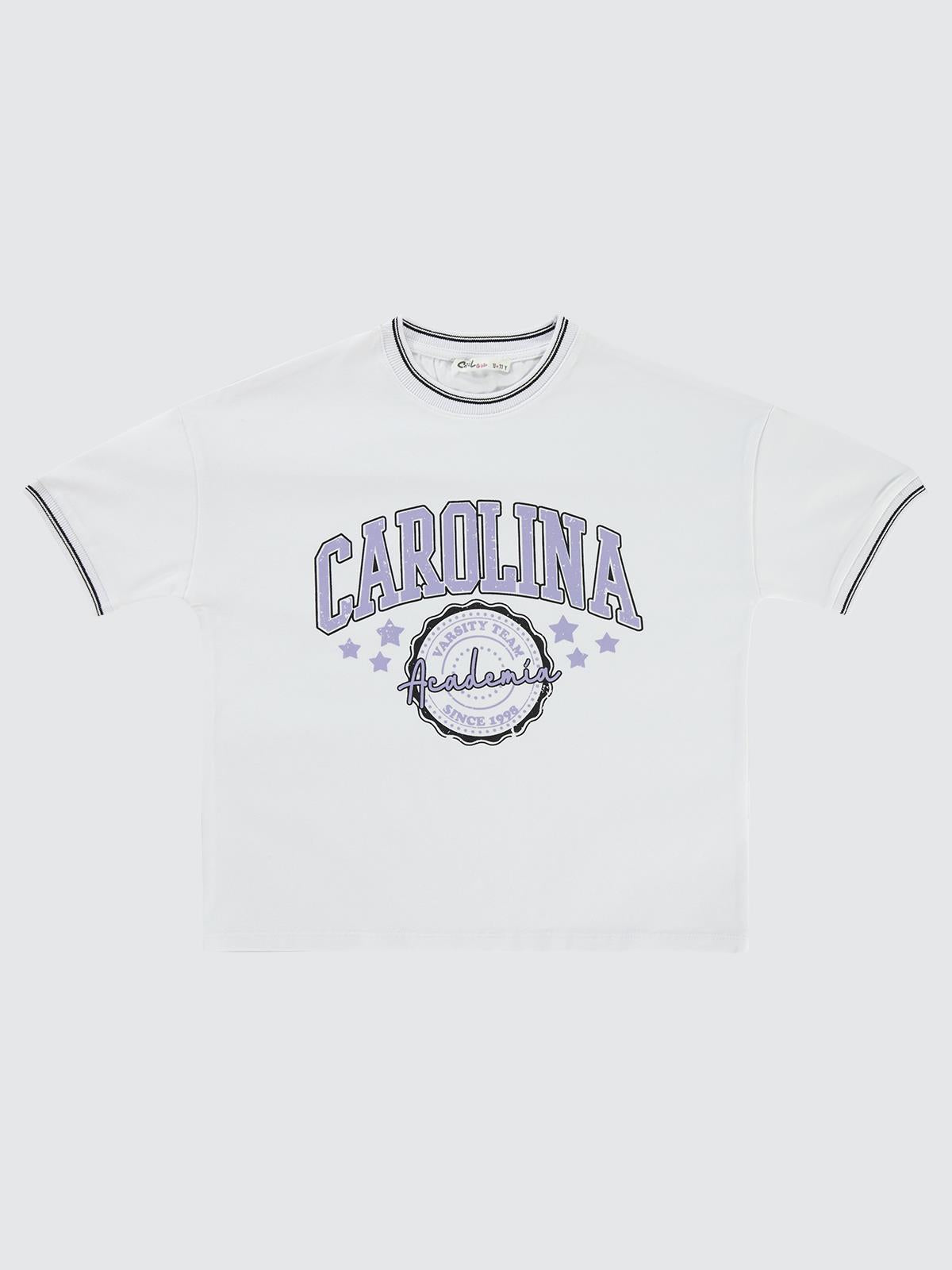 Civil Girls Carolina Baskılı Kolej 10-13 Yaş Tişört - Beyaz