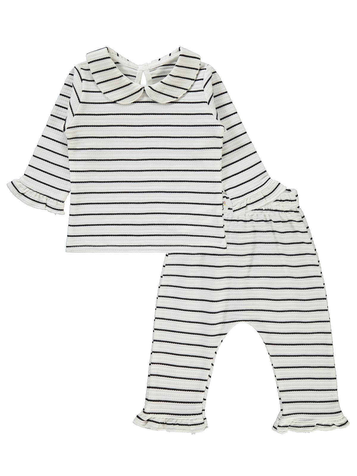Civil Baby Çizgili Jakarlı 6-18 Ay Takım - Ekru