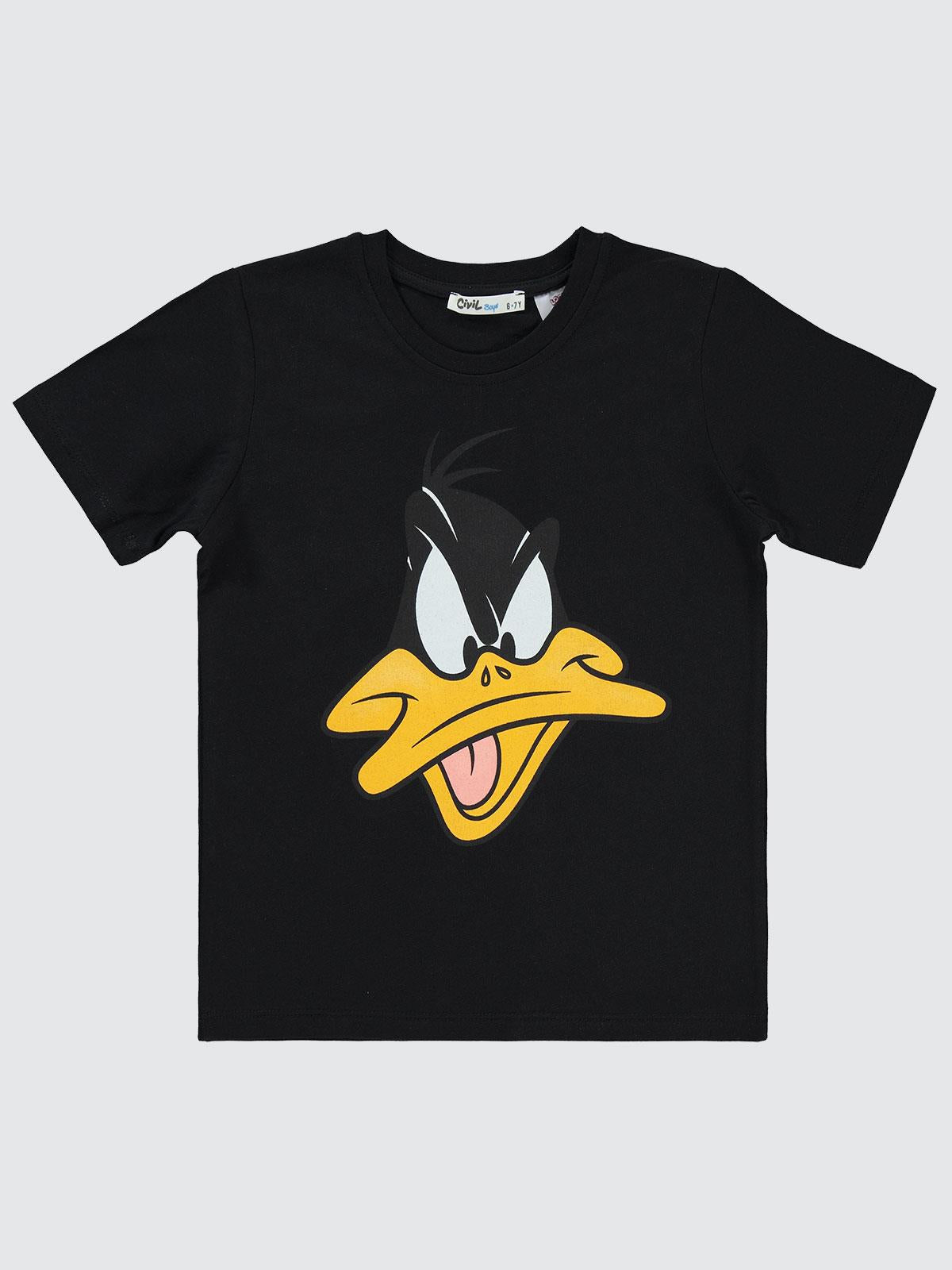 Looney Tunes Duffy Duck Baskılı 6-9 Yaş Tişört - Siyah