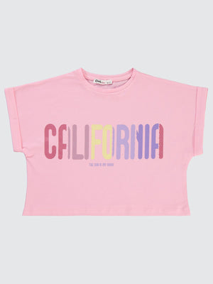 Civil Girls California Baskılı 6-9 Yaş Tişört - Pembe