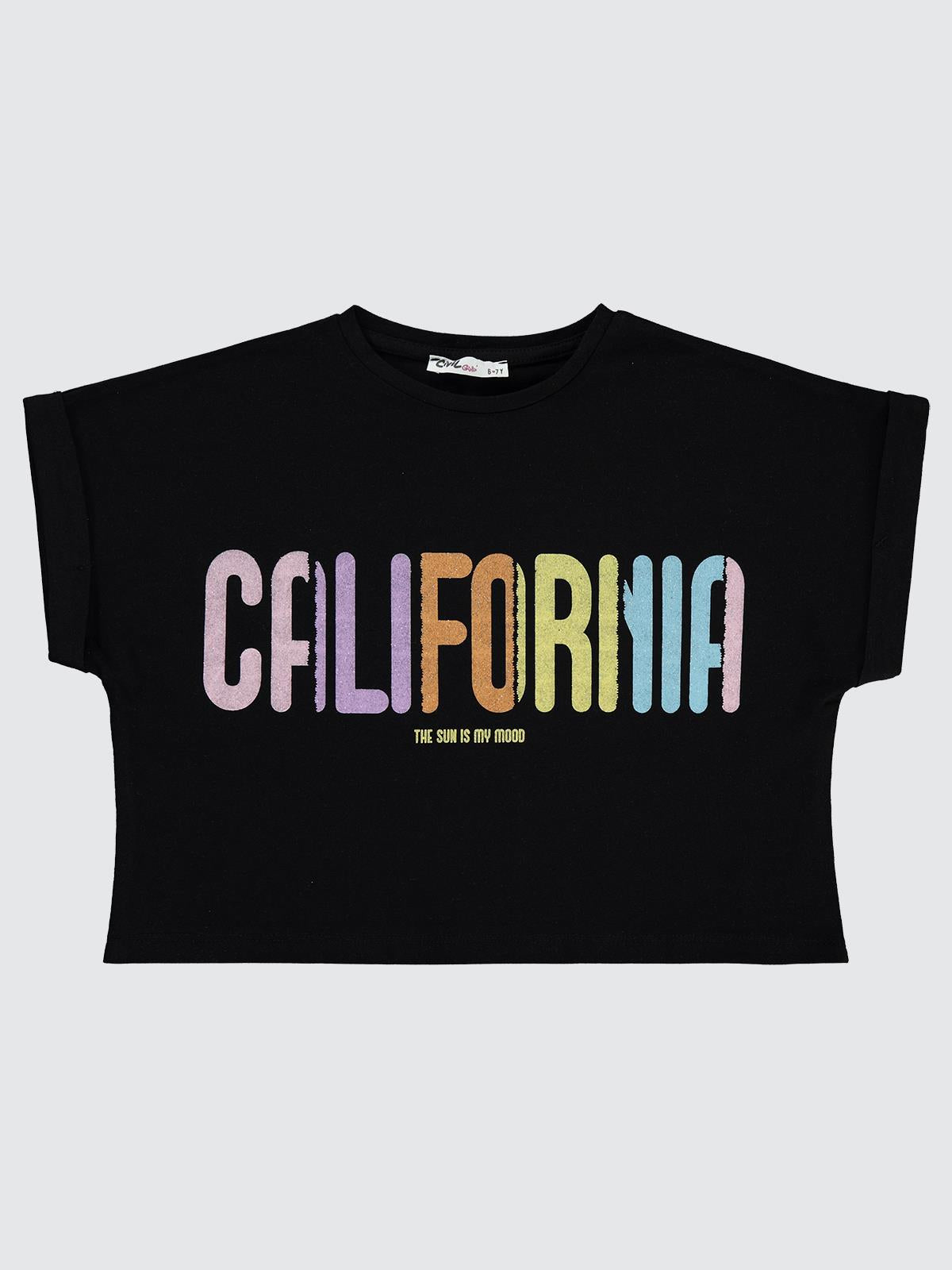 Civil Girls California Baskılı 10-13 Yaş Tişört - Siyah