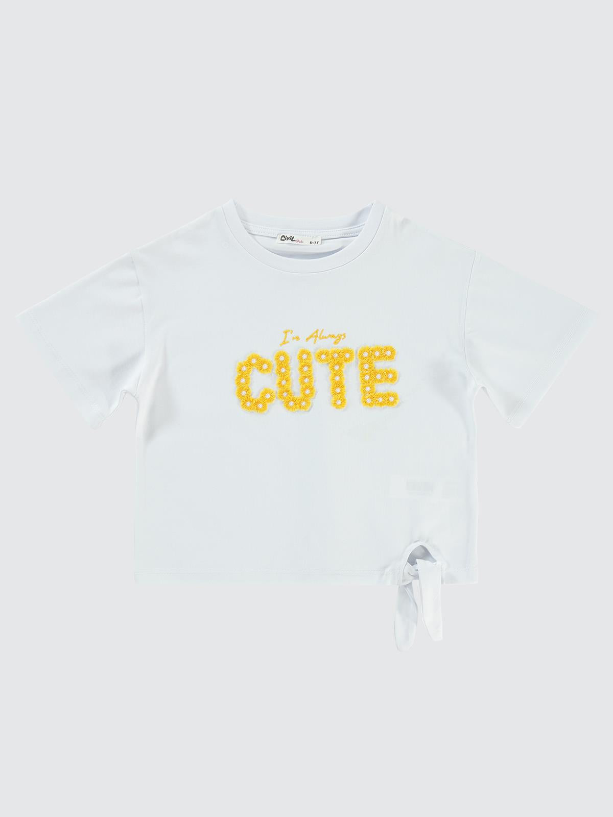 Civil Girls Cute Papatya Nakışlı 10-13 Yaş Tişört - Beyaz