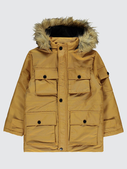 Civil Boys Kapak Cepli Kürklü 10-13 Yaş Mont - Hardal