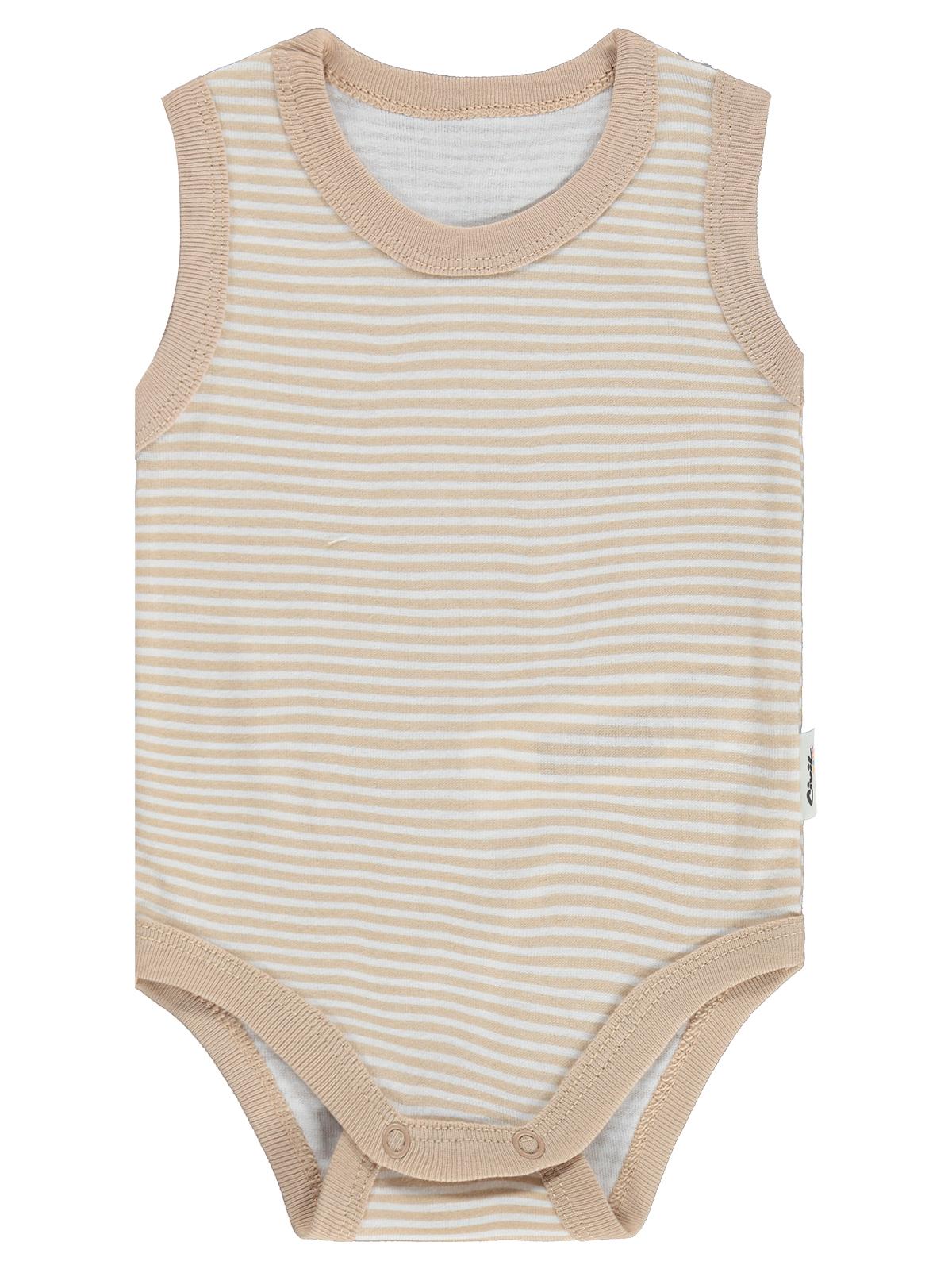 Civil Baby Çizgili Empirme 1-36 Ay Çıtçıtlı Badi - Kahve