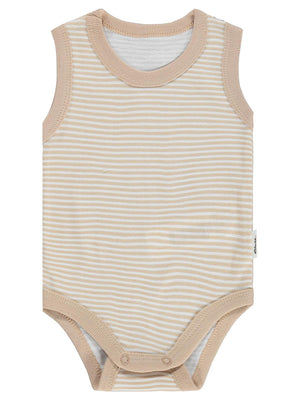 Civil Baby Çizgili Empirme 1-36 Ay Çıtçıtlı Badi - Kahve
