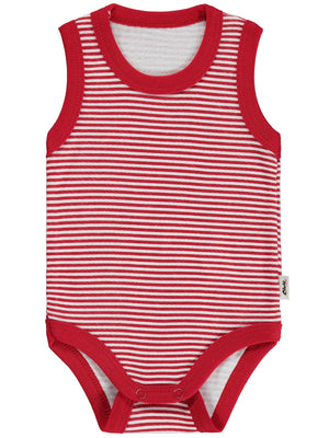 Civil Baby Çizgili Empirme 1-36 Ay Çıtçıtlı Badi - Kırmızı