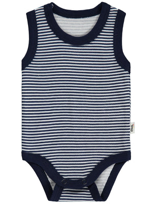 Civil Baby Çizgili Empirme 1-36 Ay Çıtçıtlı Badi - Lacivert