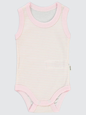 Civil Baby Çizgili Empirme 1-36 Ay Çıtçıtlı Badi - Pembe