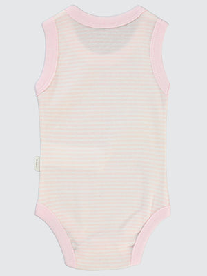 Civil Baby Çizgili Empirme 1-36 Ay Çıtçıtlı Badi - Pembe