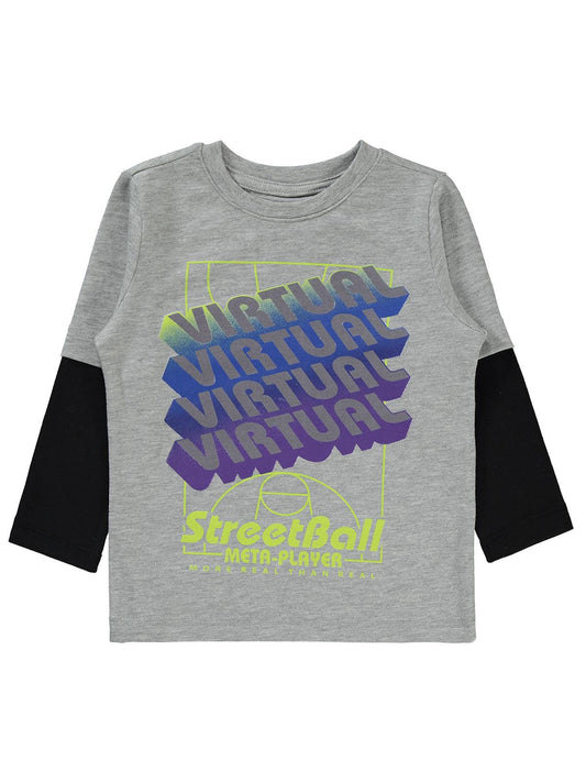 Civil Erkek Çocuk Streetball Baskılı Sweatshirt | Süprem Uzun Kol | Okul Kreş ve Günlük Kullanım - Gri