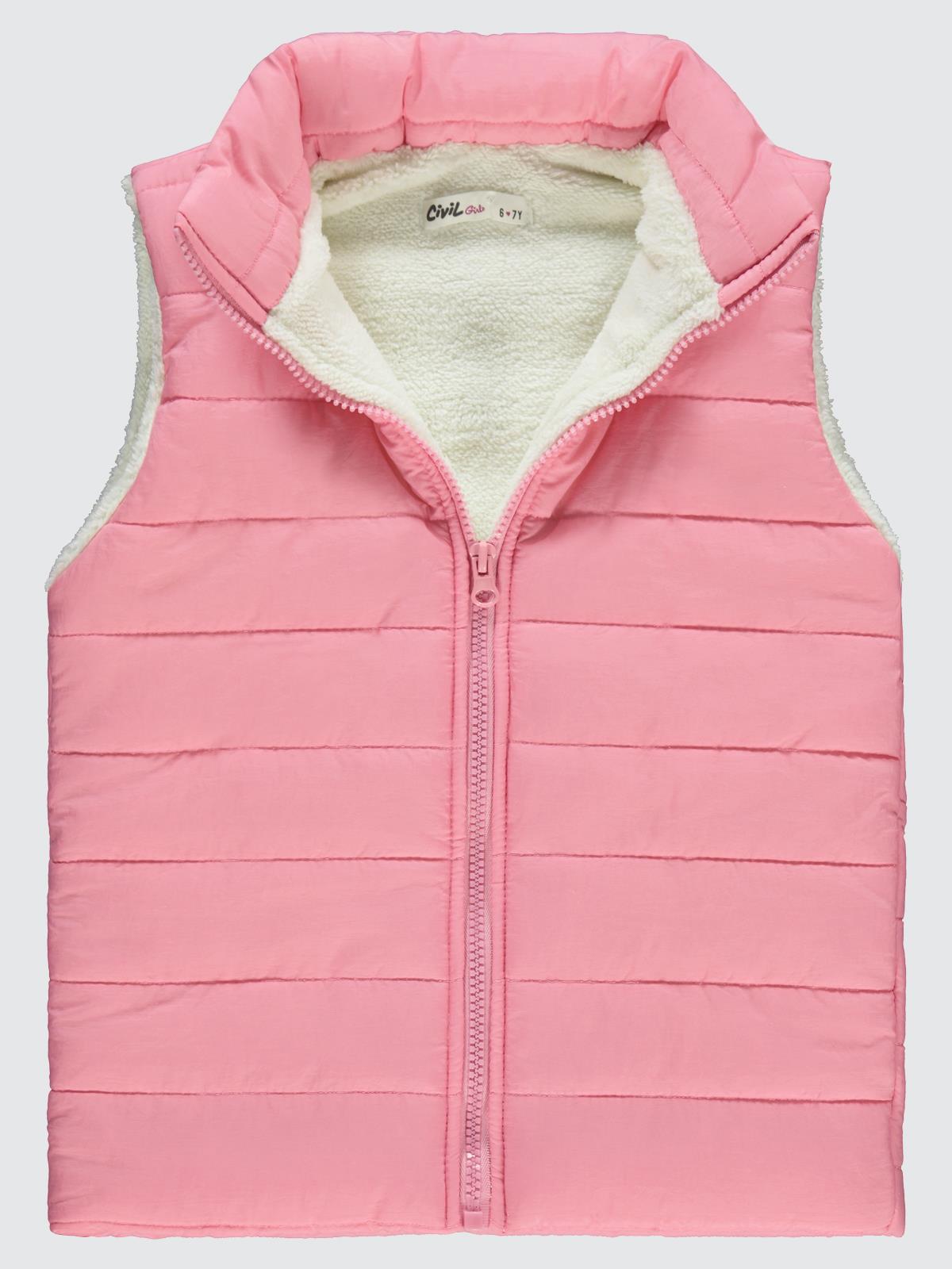 Civil Girls Velsoflu Ray Desenli 10-13 Yaş Yelek - Pudra