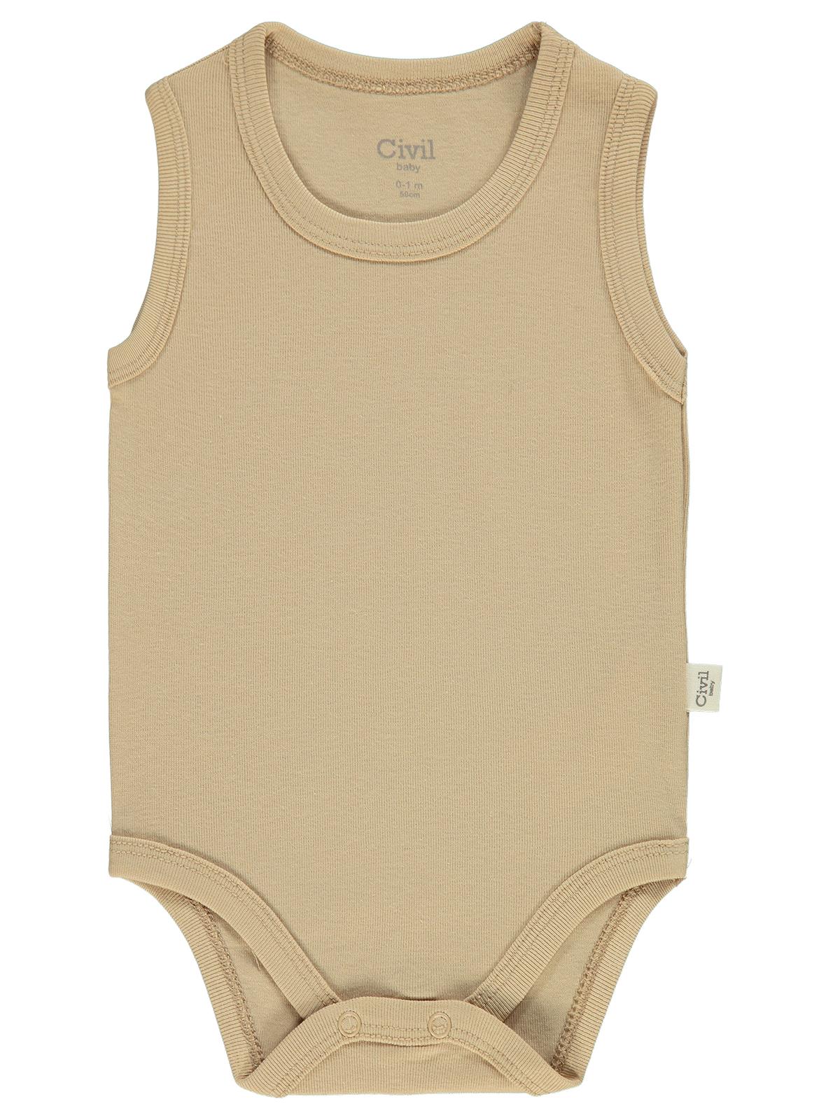 Civil Baby Düz Renkli 3-9 Ay Çıtçıtlı Badi - Kahverengi