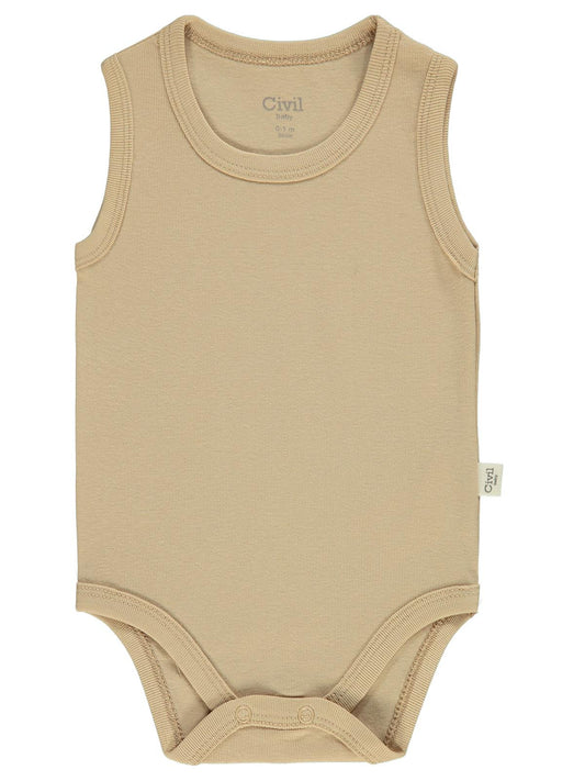 Civil Baby Düz Renkli 3-9 Ay Çıtçıtlı Badi - Kahverengi