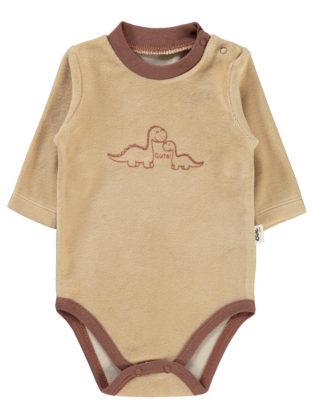 Civil Baby Dinozor Baskılı 1-18 Ay Çıtçıtlı Badi - Kahverengi