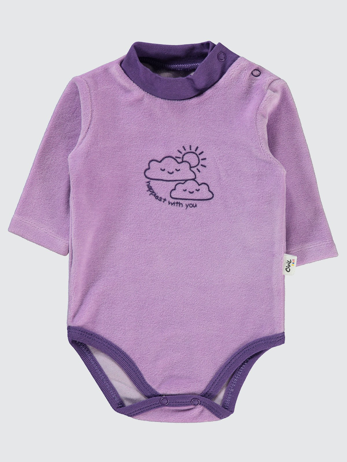 Civil Baby Bulut Baskılı Boğazlı 1-18 Ay Çıtçıtlı Badi - Lila