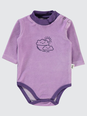 Civil Baby Bulut Baskılı Boğazlı 1-18 Ay Çıtçıtlı Badi - Lila
