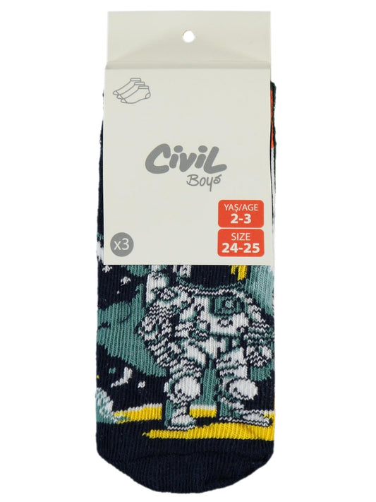 Civil Erkek Çocuk Need More Space 3'lü Erkek Patik Çorap | Baskılı | Okul Kreş ve Günlük Kullanım
