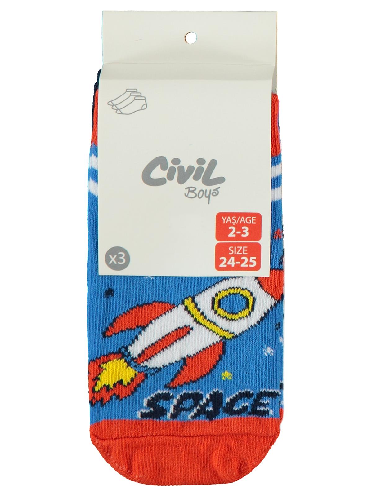 Civil Erkek Çocuk Space 3'lü Erkek Patik Çorap | Baskılı | Okul Kreş ve Günlük Kullanım