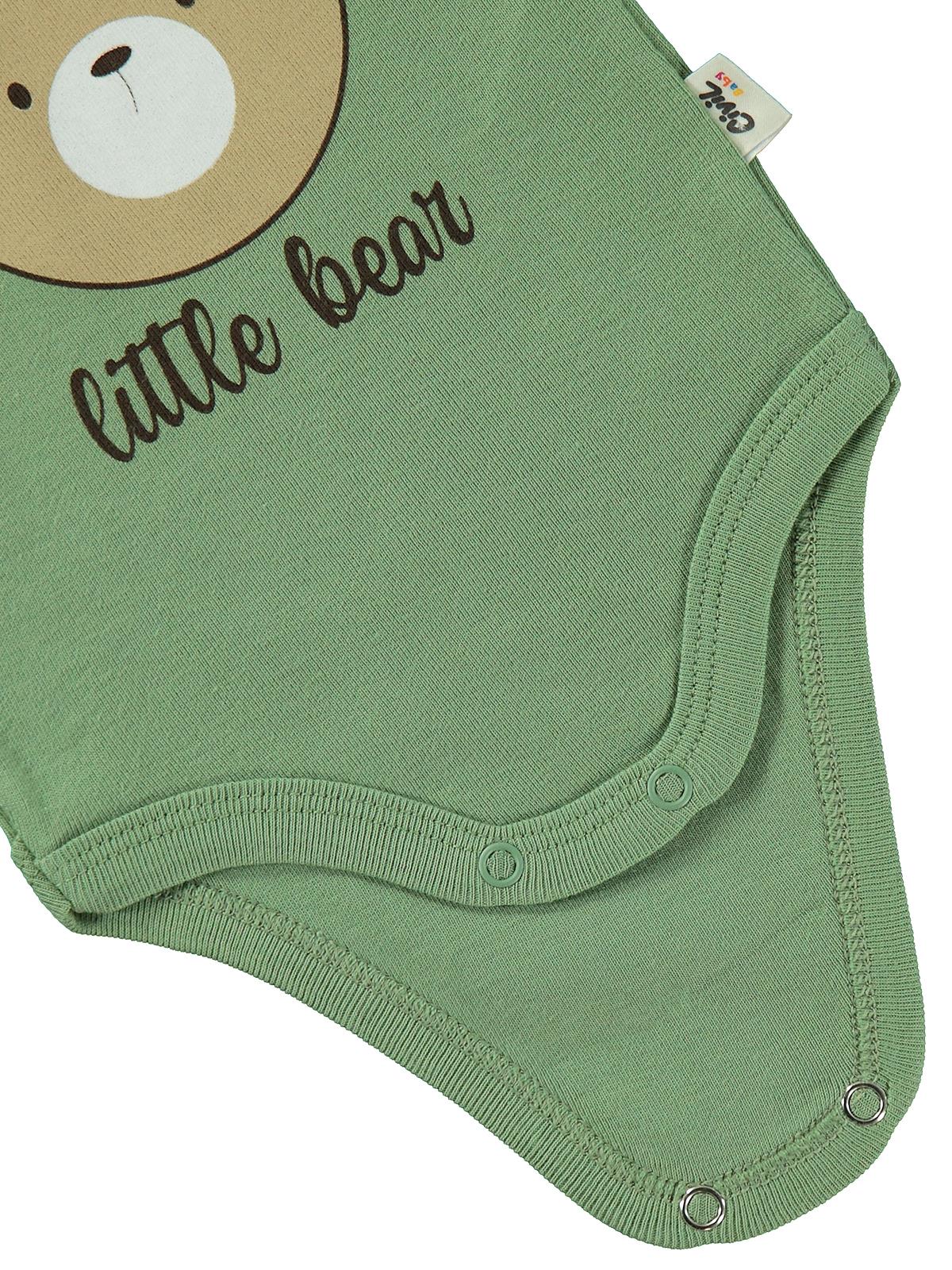 Civil Baby Little Bear Baskılı 1-36 Ay Çıtçıtlı Badi - Haki