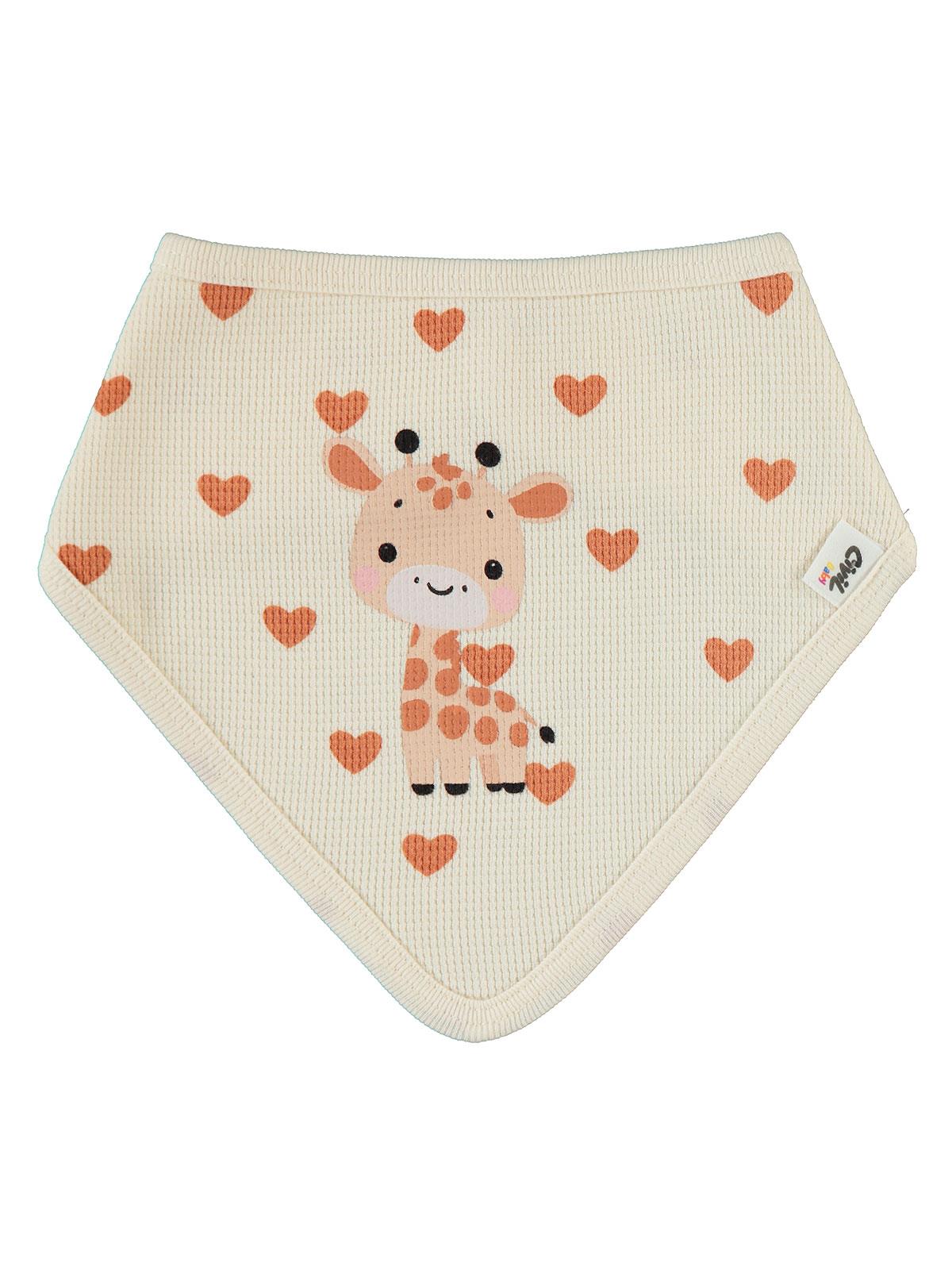 Civil Baby Kalp - Zürafa Desenli Mama Önlüğü - Fil Dişi