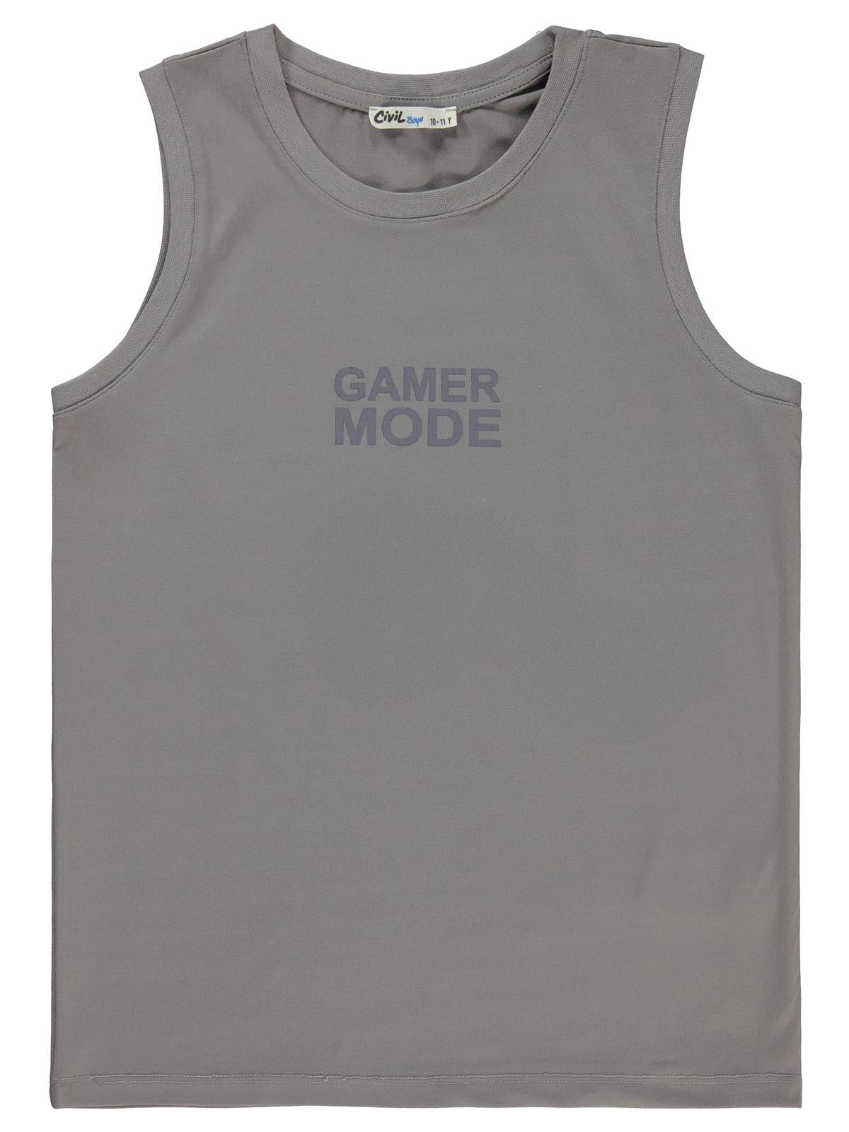 Civil Boys Gamer Mode Reflektör Baskılı Sıfır Kol 10-13 Yaş Tişört - Gri
