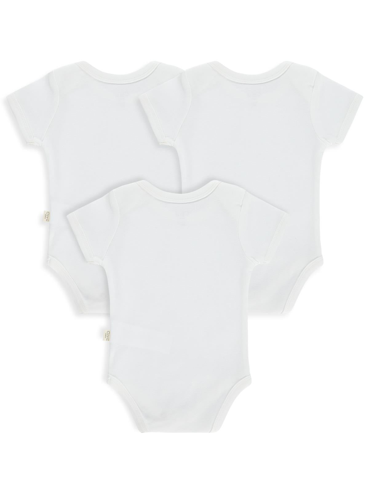 Civil Baby 3 lü Düz Kısa Kol 0-1 Ay Çıtçıtlı Badi - Beyaz