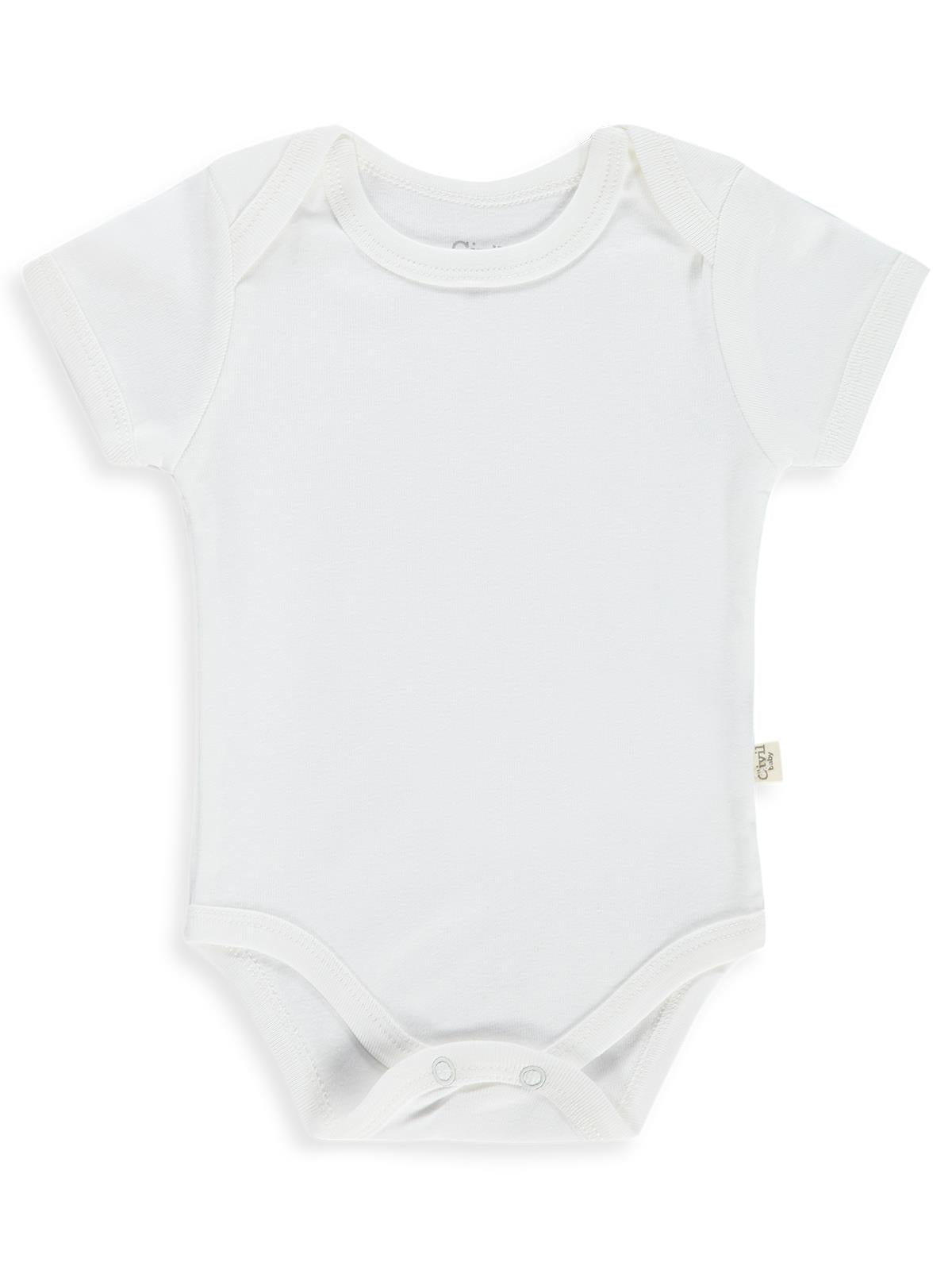 Civil Baby 3 lü Düz Kısa Kol  Çıtçıtlı Badi - Beyaz