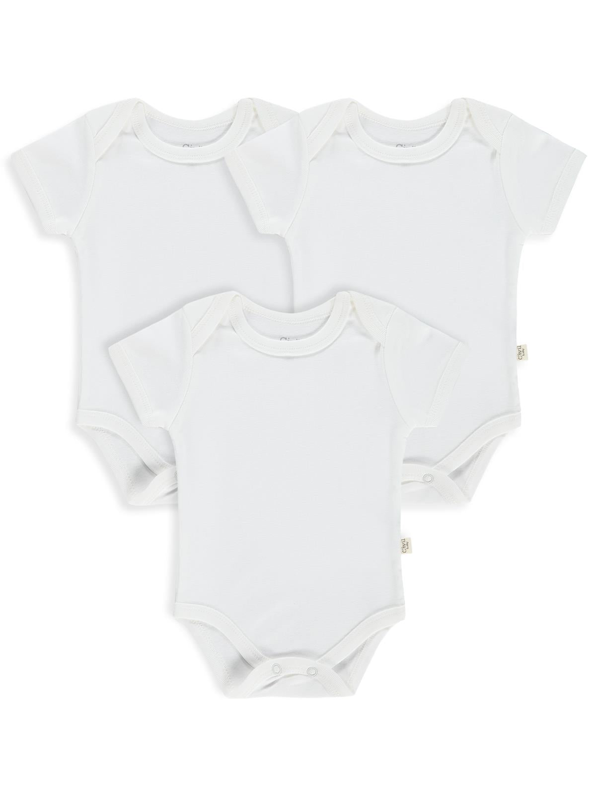 Civil Baby 3 lü Düz Kısa Kol  Çıtçıtlı Badi - Beyaz