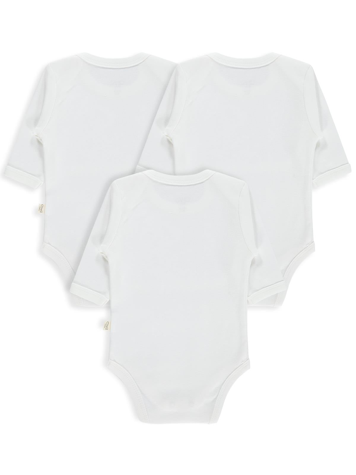 Civil Baby 3 lü Düz Uzun Kol 3-9 Ay Çıtçıtlı Badi - Beyaz