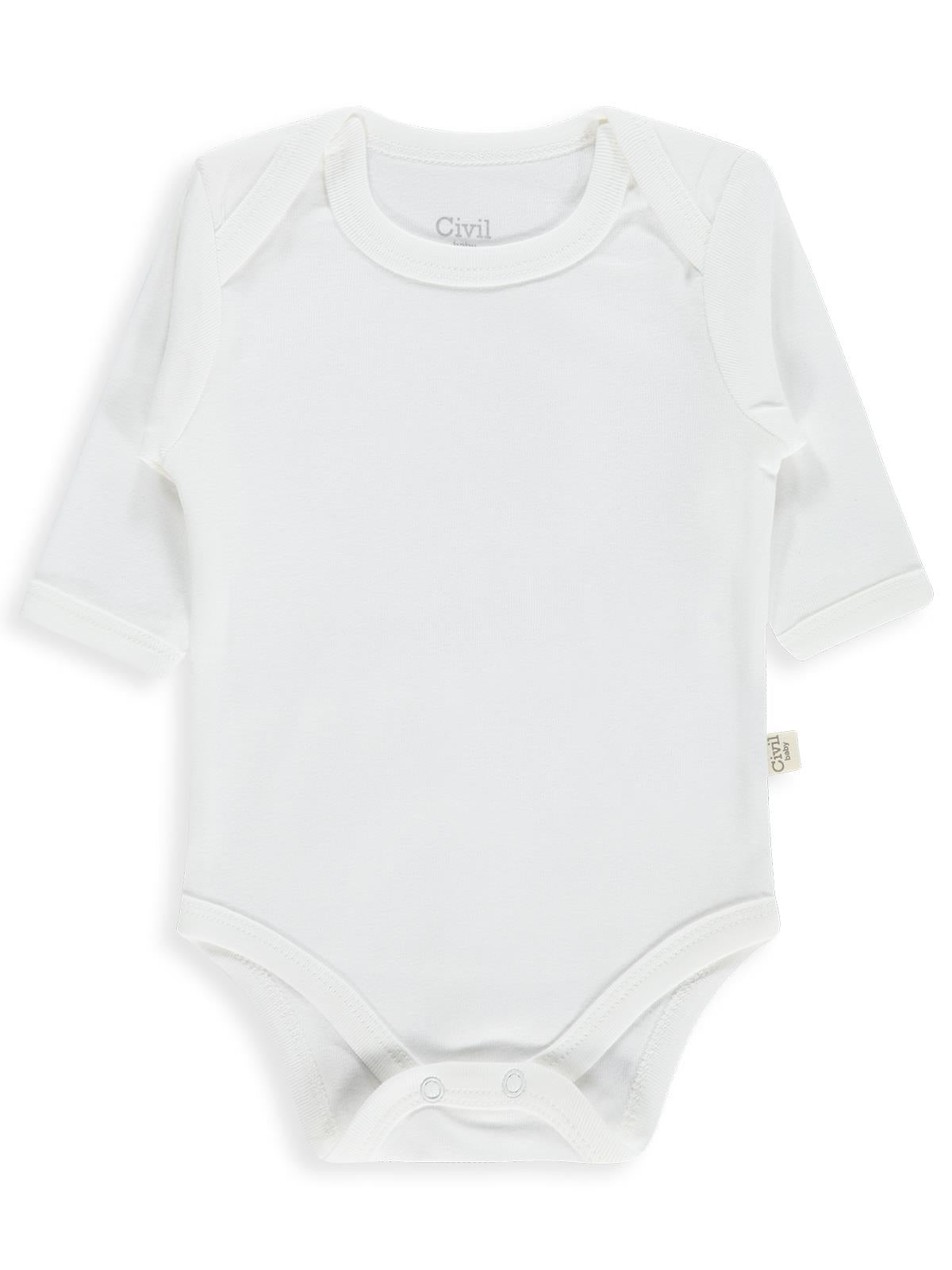 Civil Baby 3 lü Düz Uzun Kol 3-9 Ay Çıtçıtlı Badi - Beyaz